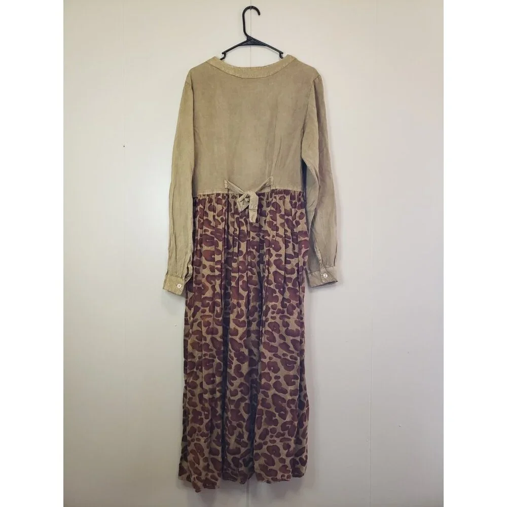VTG MPH Womens M Maxi Dress Brown Embroidered Hippie Boho 100% Rayon Lightweight - Picture 2 of 6